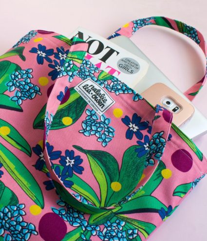 Pink patterned tote bag